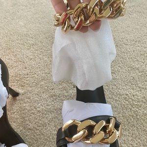 Beautiful fashion brand new black heels with gorgeous golden chain ,